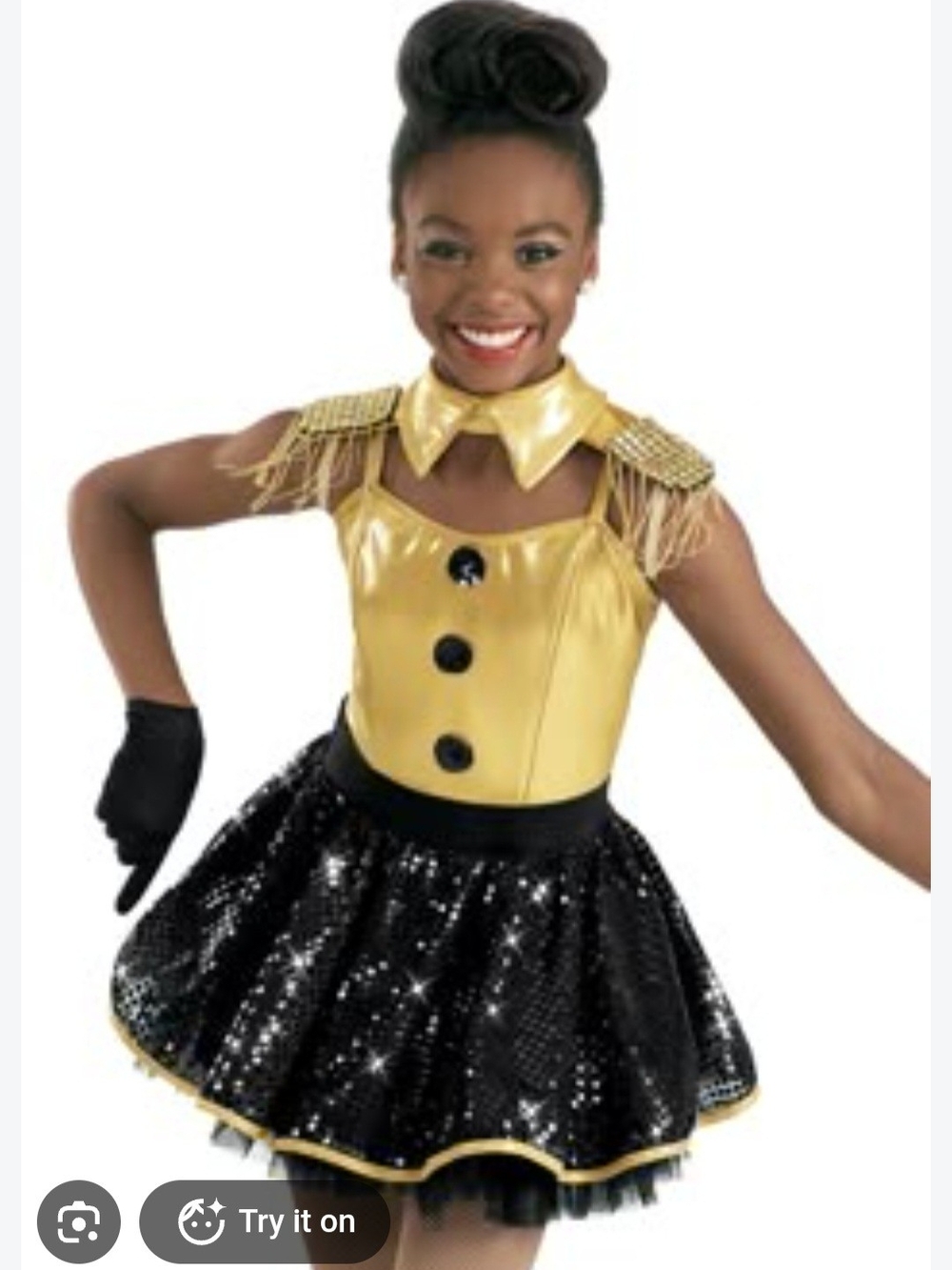 Weissman Gold & Black Sequin Dance Costume Size MC with Collar Accessory